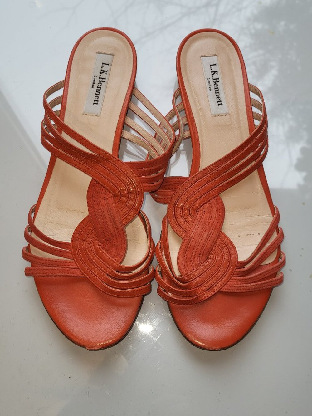 LK Bennett Genuine Leather Flat Sandals Orange Size EU 38